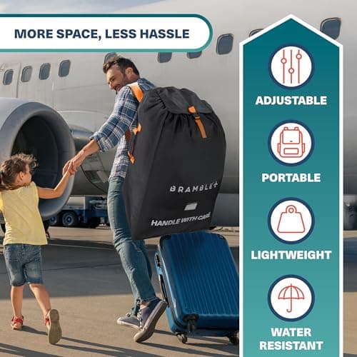 Bramble - Stroller Bag for Airplane Gate Check - Water Resistant Ballistic Nylon Pushchair Travel Bag with Padded Neoprene Straps, Carry Pouch & ID Window - 90 x 60 x 35cm (Black) — view 2