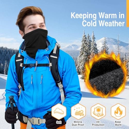 HEGGCOOE 4 Pcs Neck Warmer Snood for Men & Women, Winter Windproof Fleece Neck Gaiter Face Cover Scarf for Outdoor Sport Motorcycle Skiing Running Cycling (4x Black) — view 2