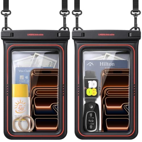 UNBREAKcable Large Waterproof Phone Pouch Floating [IPX8 Waterproof] [Up to 9.5"] [Sponge Cushion] Phone Case Dry Bag for iPhone 17 Air 16 15 14 13 12 11 Pro Max, Samsung Galaxy S25 S24 Ultra -2 Pack