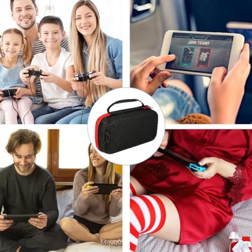 Aolso Switch Carrying Case Compatible with Nintendo Switch/Switch OLED, Portable Hard Shell Pouch Carrying Travel Game Bag with 20 Game Cartridge, Travel Carry Case Fit Joy-Con and AC Adapter (Red) — view 6