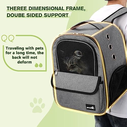 Pecute Cat Backpack, Breathable Pet Carrier With Scientific Zoning, Grey — view 4