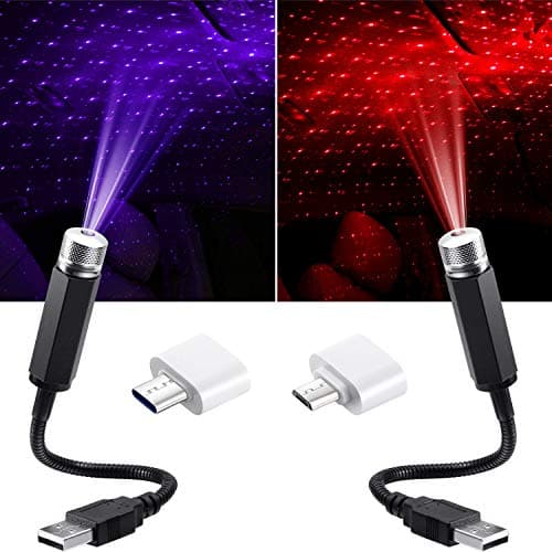 Honoson 2 Pack USB Star Projector for Car Bedroom Ceiling, Red Purple