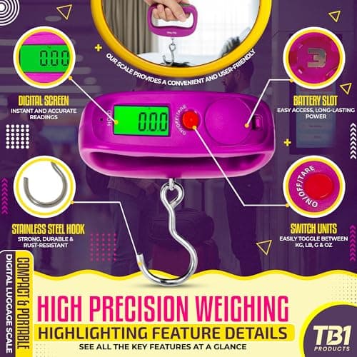TB1 Products Digital Luggage Scale 50kg/110lb – Portable Handheld Suitcase Weighing Scale with LCD Display, Tare & Auto-Off | Travel Baggage Weight Scale (g/kg/lb/oz) for Airport, Home & Postal Use — view 4