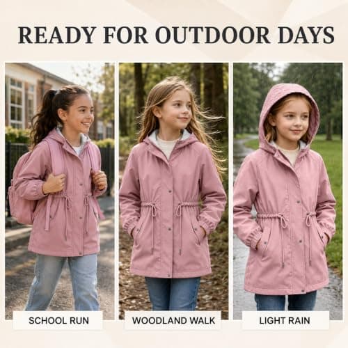 Pink Girls Waterproof Jacket Windproof Hooded Raincoat Outdoor 11 Years — view 5