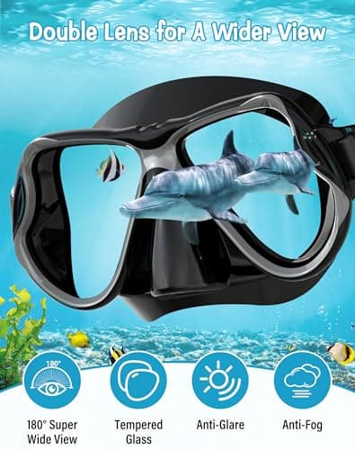 Karvipark Snorkel Set Adults, Anti-Fog Panoramic Wide View Diving Mask, Dry Snorkelling Set for Snorkelling, Diving, Swimming (Black) — view 2
