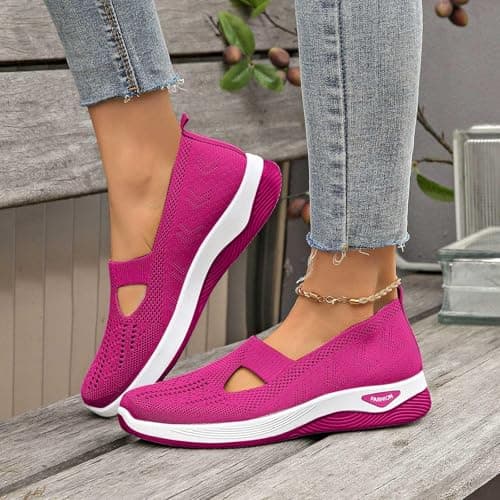 Walking Shoes for Women UK，Wide Fit Ladies Breathable Mesh Walking Running Trainers Slip On Comfortable Arch Support Soft Sole Athletic Tennis Sneakers Non Slip Low Top Orthopedic Shoes — view 2