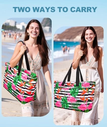 ISEYOU Extra Large Beach Bag, Waterproof Beach Bags with Zip, Lightweight Foldable Beach Tote Bags, Large Capacity Multi-Pocket Beach Bags for Women, Perfect for Pool Shopping Travel Vacation Gym — view 5