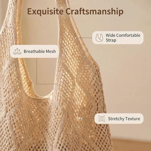 Crochet Tote Bag for Women, Crochet Mesh Tote Bag for Groceries Daily Use — view 5