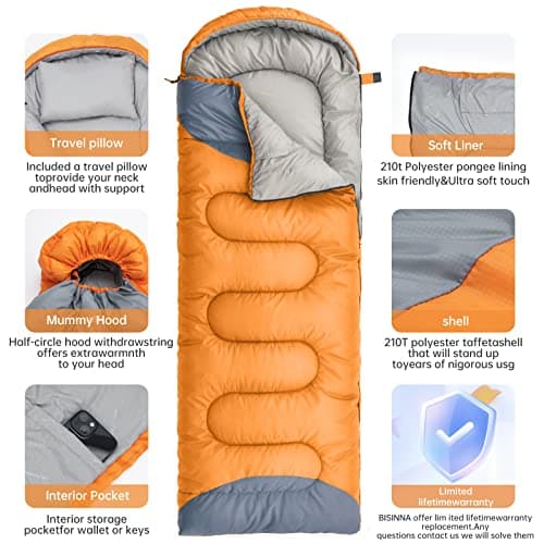BISINNA Sleeping Bag with Pillow - 4 Season Lightweight Waterproof Warm Sleeping Bag with a compression sack for Adults, Women, Men's Outdoors Camping, Hiking — view 3