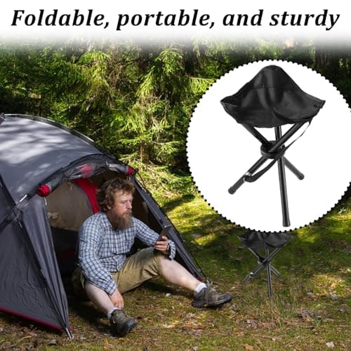 KKONHII 2PCS Portable Folding Camping Stool,Travel Outdoor Tripod Seat,Black Folding Camping Chairs for Camping Party Picnic Beach Garden Lawn Walking Hiking — view 6