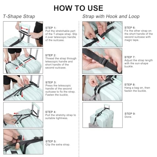 Vigorport Luggage Straps, Metal Luggage Connector Straps for Suitcases, Stretchable Add A Bag Adjustable Attachment Accessories Belts (Black, Small) — view 6