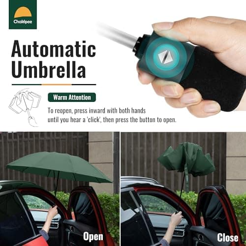 Chakipee Travel Windproof Strong Compact Umbrella - 10 Ribs Green Portable Umbrella for Men and Women - Inverted Folding Automatic Umbrellas for Wind and Rain, 210T Fabric 105cm Span — view 3