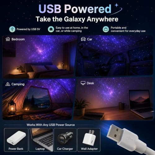 ZCMLED Galaxy Projector Night Light, 2 in1 USB Portable Star Projector — view 5