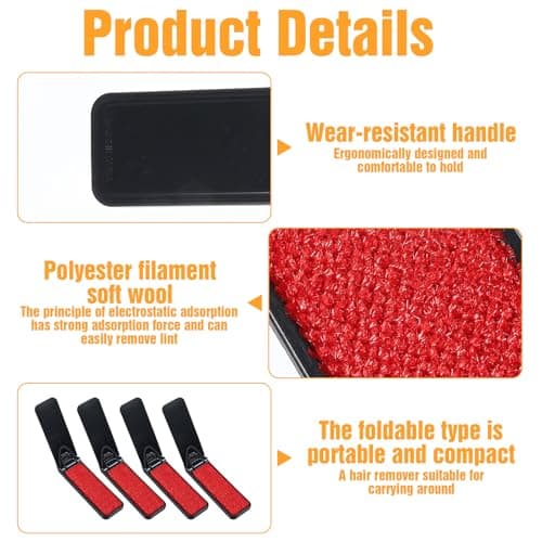 4 Pack Foldable Lint Brush for Clothes, Portable Travel Size Lint Remover Brush Reusable Mini Lint Remover Brushes Compact Lints Removal Tool for Sofa Clothes Pet Hair — view 3