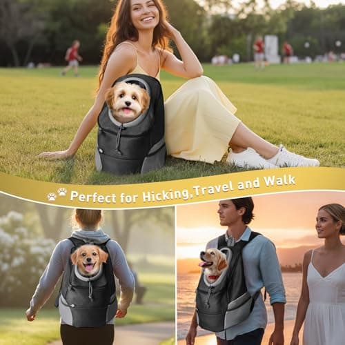 Bojury Pet Dog Carrier Backpack, Small Dog Cat Front Backpack, Breathable Adjustable Puppy Carrier with Safety Belt for Travel Hiking Cycling Walking Outdoor Black L — view 5
