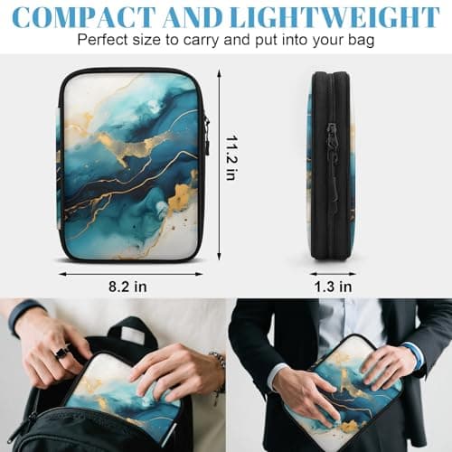 Mintoprints Teal Gold Marble Waves Electronics Travel Organizer Case, Tech Organizer Pouch Cord Storage Bag for Phone, Cable, Charger, Accessories — view 2