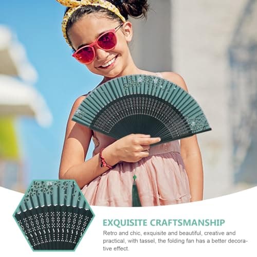 Vaguelly Bamboo Folding Fan Handheld with Tassel for Summer Travel — view 6