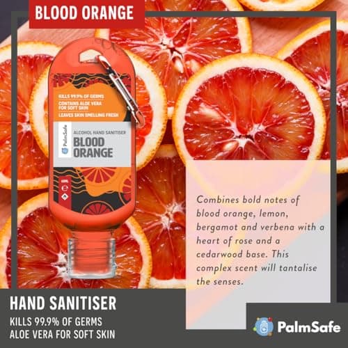 Palm Safe Blood Orange 3 Pack 60ml Anti Bacterial Premium Hand Sanitiser Travel Size Refillable Clip Bottle Quick Drying Non Sticky Extra Moisturising Kills 99.9% of Viruses and Bacteria — view 6