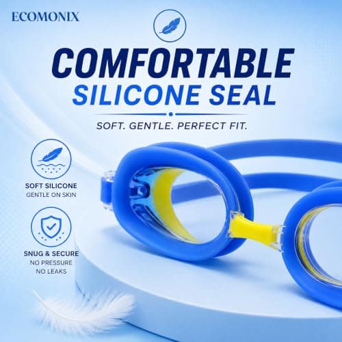 Kids Swimming Goggles, Anti-Fog & UV Protection, Leak-Resistant Swim Goggles for Boys & Girls, Comfortable Silicone Seal, Easy Adjustable Strap, Ages 3-14, With Nose Clip, Earplugs and Protective Case — view 5