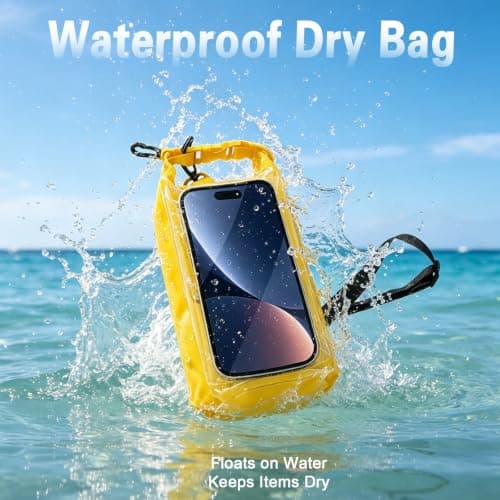 Plliocse 2L Waterproof Dry Bag 2 in 1 Cell Phone Dry Bags Waterproof with Long Adjustable Shoulder Strap Included for Hiking, Swimming, Camping, Boating, Fishing, Rafting (Yellow) — view 2
