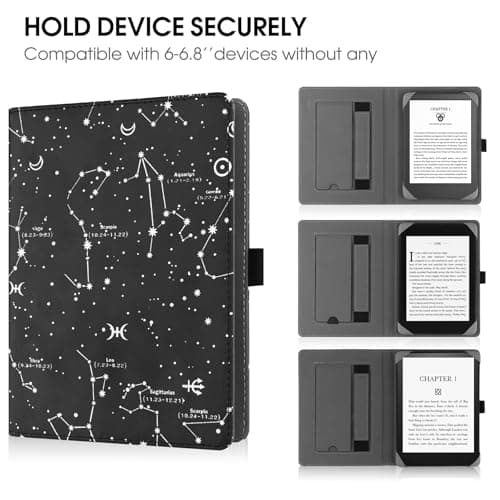 HGWALP Universal Case for 6" eReaders, Folio Leather Stand Cover with Handstrap Compatible with All 6 inch Kindle Paperwhite/Kobo/Tolino/Pocketook/Sony E-Book Reader-Constellation — view 6