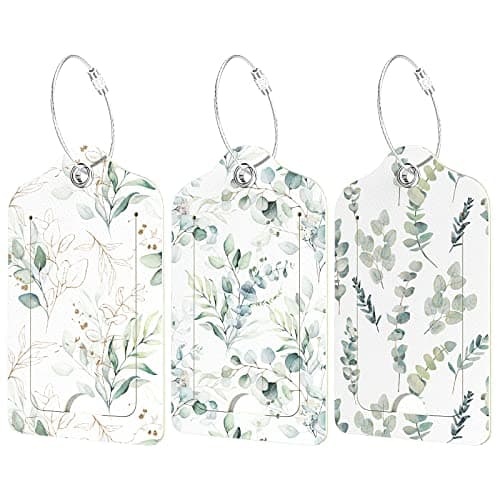 Hnogri 3 Pack Luggage Tags for Suitcase for Women, Green Leaves