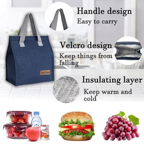 HZYUEKUN Lunch Bags for Women Men, Reusable Insulated Leak-Proof Thermal Cooler Tote Box, Cool Bags Portable Waterproof Container for Kids Girls Boys Adults Work School Travel Picnic(Dark Blue) — view 4