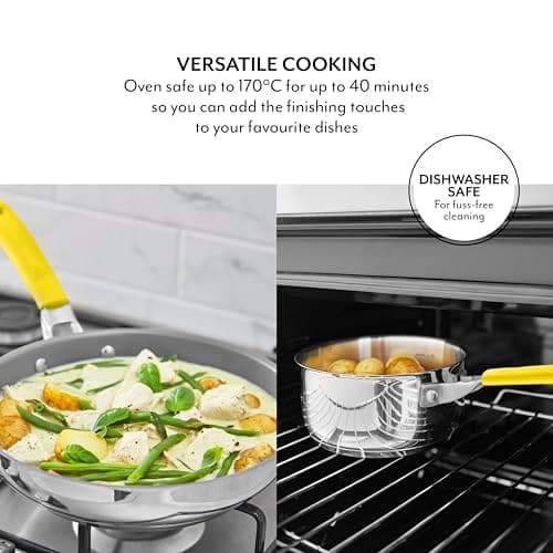 Sur La Table 5 Piece Yellow Colour Me Happy Cookware Set, 16/18/20cm Saucepans, 24/28cm Frying Pans, 360° Pouring Lips, Comfortable Yellow Grip, Stainless Steel, Induction Compatible, SLT800310YLW — view 4