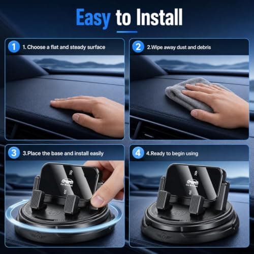 SUJAHHUJIQ Car Phone Holder 360 Degree Rotation, Dashboard Phone Mount with Adjustable Spring Clip, Adjustable Universal Car Phone Mount for Smartphones — view 5