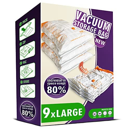 STORAGE MASTER Space Saver Bags for Travel and Home Reusable Vacuum Storage Bags Save 80% More Storage Space Work with Vacuum Cleaner (9 Large, No Pump Included)