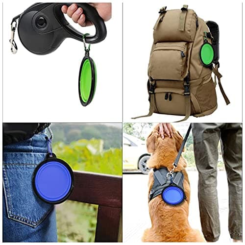 Collapsible Dog Bowl,Collapsible Dog Water Bowls for Cats Dogs, Portable Pet Feeding Watering Dish,Portable Dog Water Food Bowl with Carabiner (Small(350ML), blue+green) — view 6