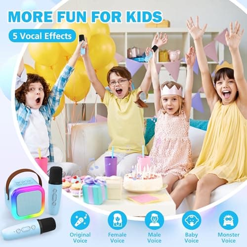 Koolcover Mini Karaoke Machine for Kids Adults, Portable Bluetooth Speaker with 2 Wireless Microphones,Toys Birthday Gifts for Girls Ages 4, 5, 6, 7, 8,9,10+ Family Home Party (Blue) — view 3