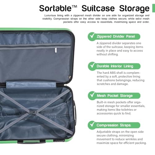 Aerostar 20” Lightweight Small Hard Suitcase Cabin Hand Luggage 4 Spinner Wheels Carry On 55x35x20 | Accepted on All Airlines easyjet, RyanAir, British Airways, Emirates & More (Green, 35 Litre) — view 6