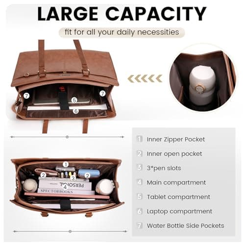 RAINSMORE Laptop Bag for Women 15.6 Inch Work Tote Bags Waterproof PU Leather Handbag Shoulder Bags Business Office School Briefcase Vintag Brown — view 2