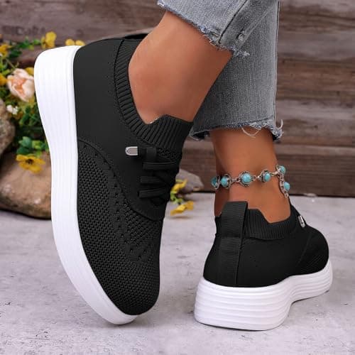 Cork Sandals Women - Women's Gradient Mesh Trainers Lightweight Breathable Lace Up Running Shoes, Soft Sole Casual Sports Walking Sneakers for Gym Travel — view 2