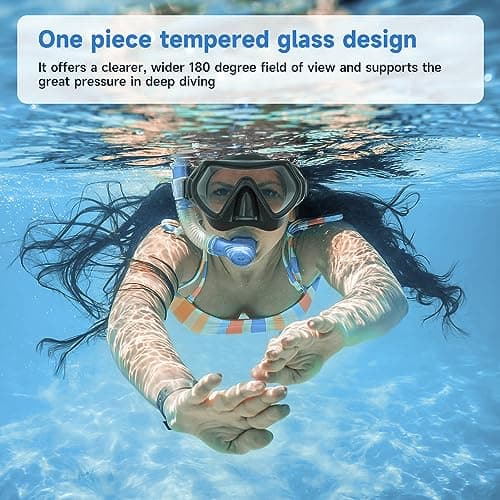Findway Snorkel Mask,180°view Snorkelling Mask Adult & Junior, Diving mask Anti-Fog & Anti-UV Tempered Glass, Wide View Snorkel Mask, Easy Adjustable Strap Mask for Diving, Snorkelling and Swimming — view 4