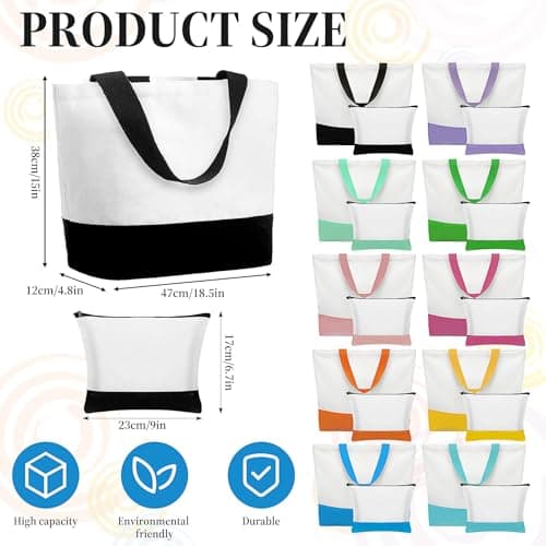 20 Pack Sublimation Blank Tote Bags, 10 Large Tote Bag and 10 Cosmetic Bags — view 4