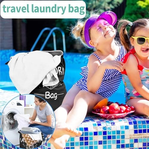 4 Pcs Travel Laundry Bags, Portable Dirty Clothes Storage Bags, Portable Clothes Bags with Zipper, Suitable for Home Travel Gym Camping Dormitory Caravan (Green, Pink, Black and Gray) — view 5