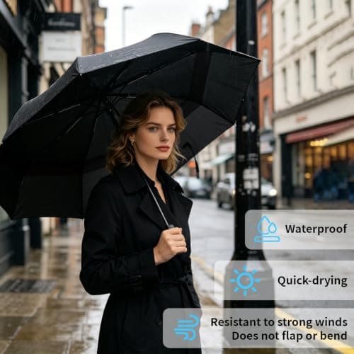 NYVEER 12 Pack Folding Umbrellas Windproof Reinforced 9-Rib Frame 210T Heavy Duty Waterproof Canopy Auto Open Close Compact Travel Umbrella Bulk Wholesale for Rain Sun Corporate Gift Family Hotel — view 6
