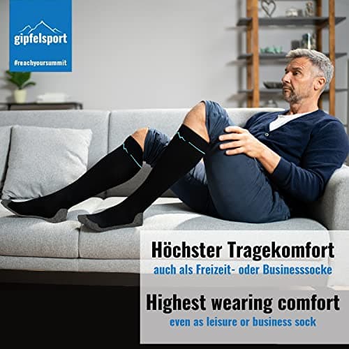 gipfelsport Compression Stockings for Men and Women - Support Stockings, Compression Socks, Thrombosis Stockings for Sports, Jogging, Running, Pregnancy and Flight, Black (2 x pair set), 36-38 — view 6