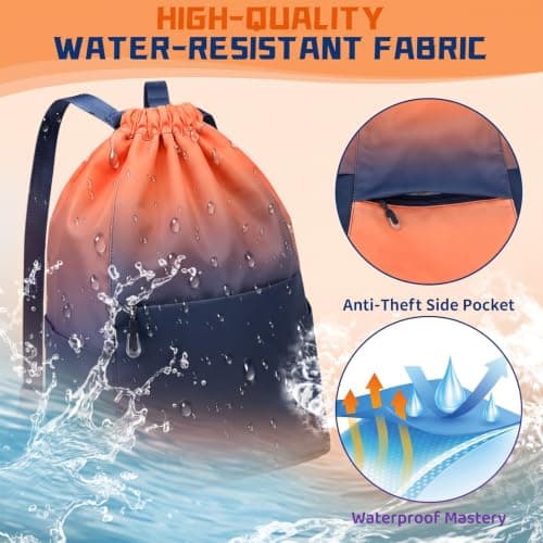 Drawstring Backpack, Swimming Bags for Kids with Shoe Storage Bag, Orange-Blue Gradient Gym Backpack, Water-Resistant, Swimming Bags for Gym,School, Beach, Shopping, Travel, Climbing, Camping — view 4