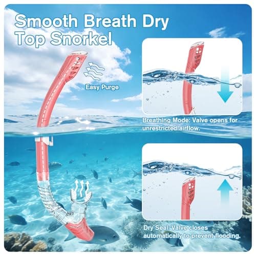 BuyCard Snorkel Mask,180 Degree Panoramic View Dry Top Snorkeling Gear，Safe Anti-Leak Anti-Fog Diving Mask, Snorkel Set and Swimming Goggles (Pink) — view 3