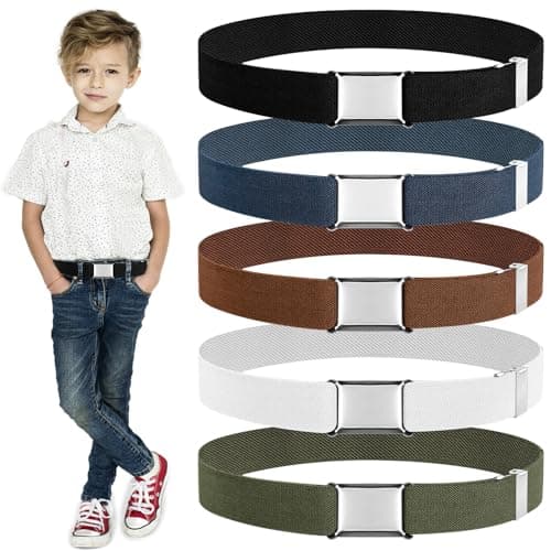 Furuising 5PCS Elastic Kids Belt with Flat Square Buckle