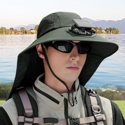 Solar Fan Sun Hat Fishing Hat with Fan Solar Powered Burgundy — view 3