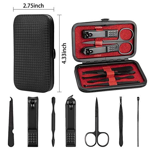 Nail Clipper Manicure Set, 7 In 1 Stainless Steel Professional Pedicure Kit Nail Scissors Grooming Kit with Black PU Leather Case for Travel & Home Use (Red Leather) — view 2