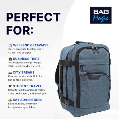 Bordlite Travel Underseat Cabin Approved Backpack, Lightweight Travel Rucksack, Premium Carry on Bag, 40x20x25cm - Navy — view 3