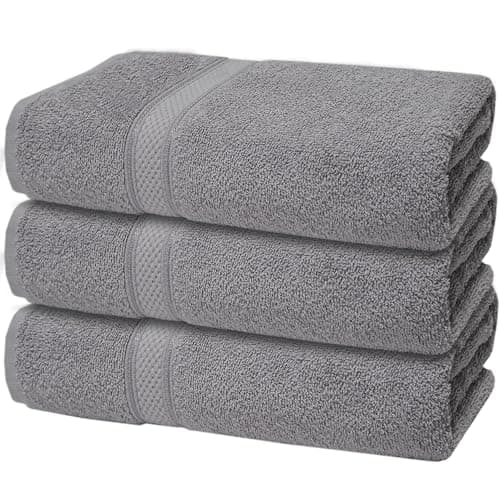 Casabella 3 Pc Bath Towel Set - 100% Cotton, Soft & Absorbent Large Bath Towels, 70x130 cm, Premium Quality Towel Set,Hotel Qualty Bathroom Towels Set, Travel Towel, Beach Towel, Bath Towels, Silver — view 4