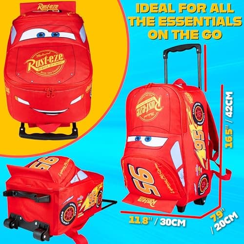 Disney Cars Backpack for Kids, 2-in-1 Lightning McQueen Trolley Bag for School & Travel, Compact Small Suitcase with Wheels (Red Lightning Mcqueen) — view 6