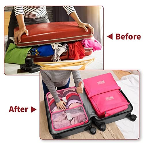 Vinsani 6pc Packing Cubes Travel Organiser Set for Suitcase, Rose Red — view 4