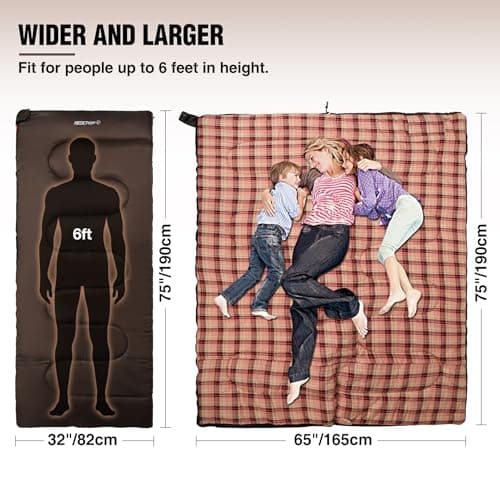 REDCAMP Cotton Flannel Sleeping Bag for Adults,3-4 Season,Brown 2lbs — view 2